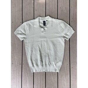 Soul Star Mens M Textured Knit Polo Shirt Sage Green Cuban Retro Resort